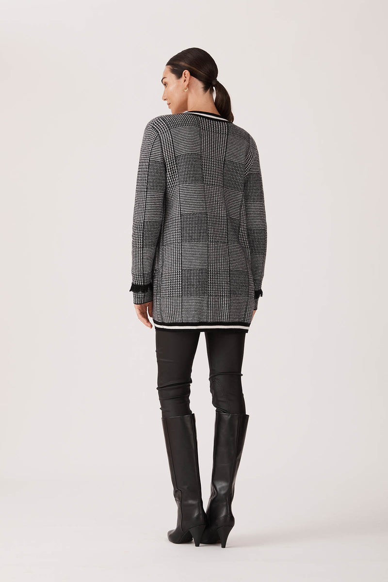 Houndstooth Fringe Cardigan - Black/White