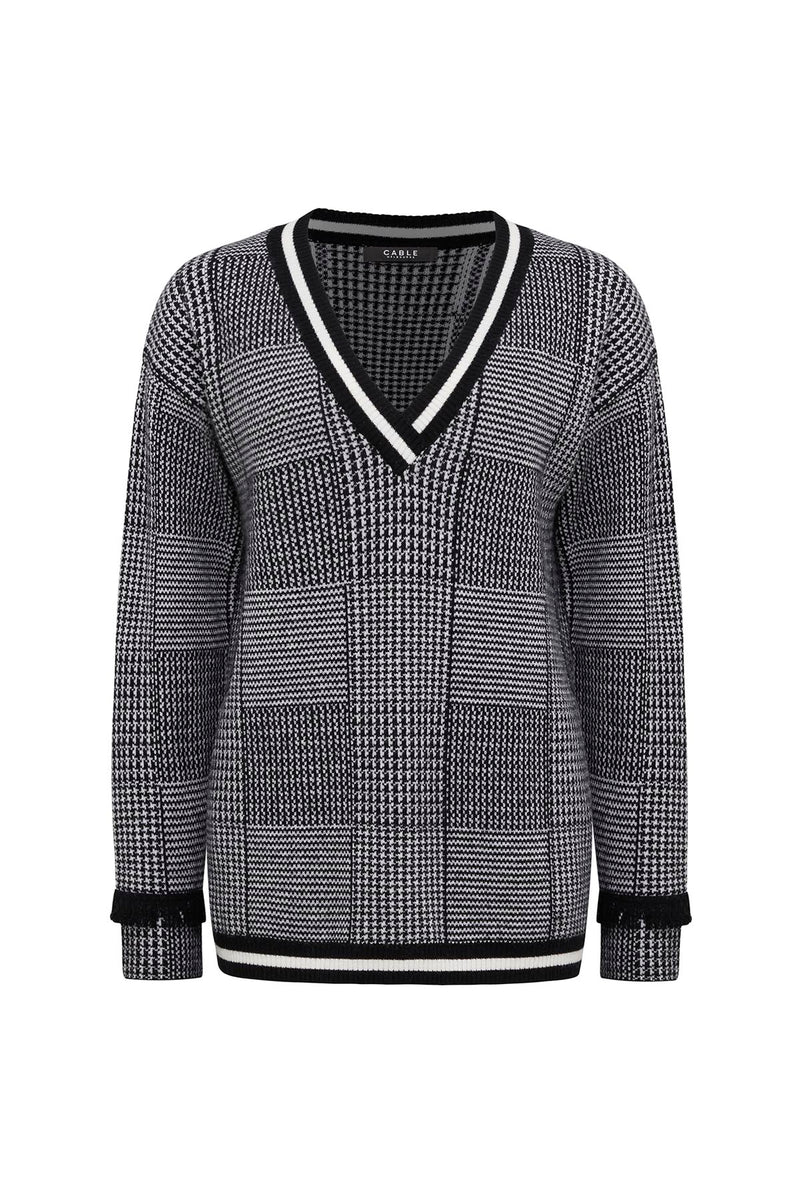 Houndstooth Fringe Jumper - Black/White