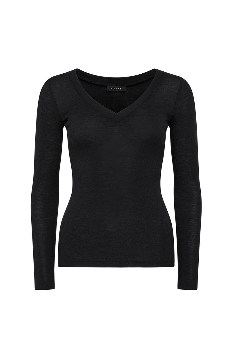 Babywool Rib V Neck - Black-Cable Melbourne-2