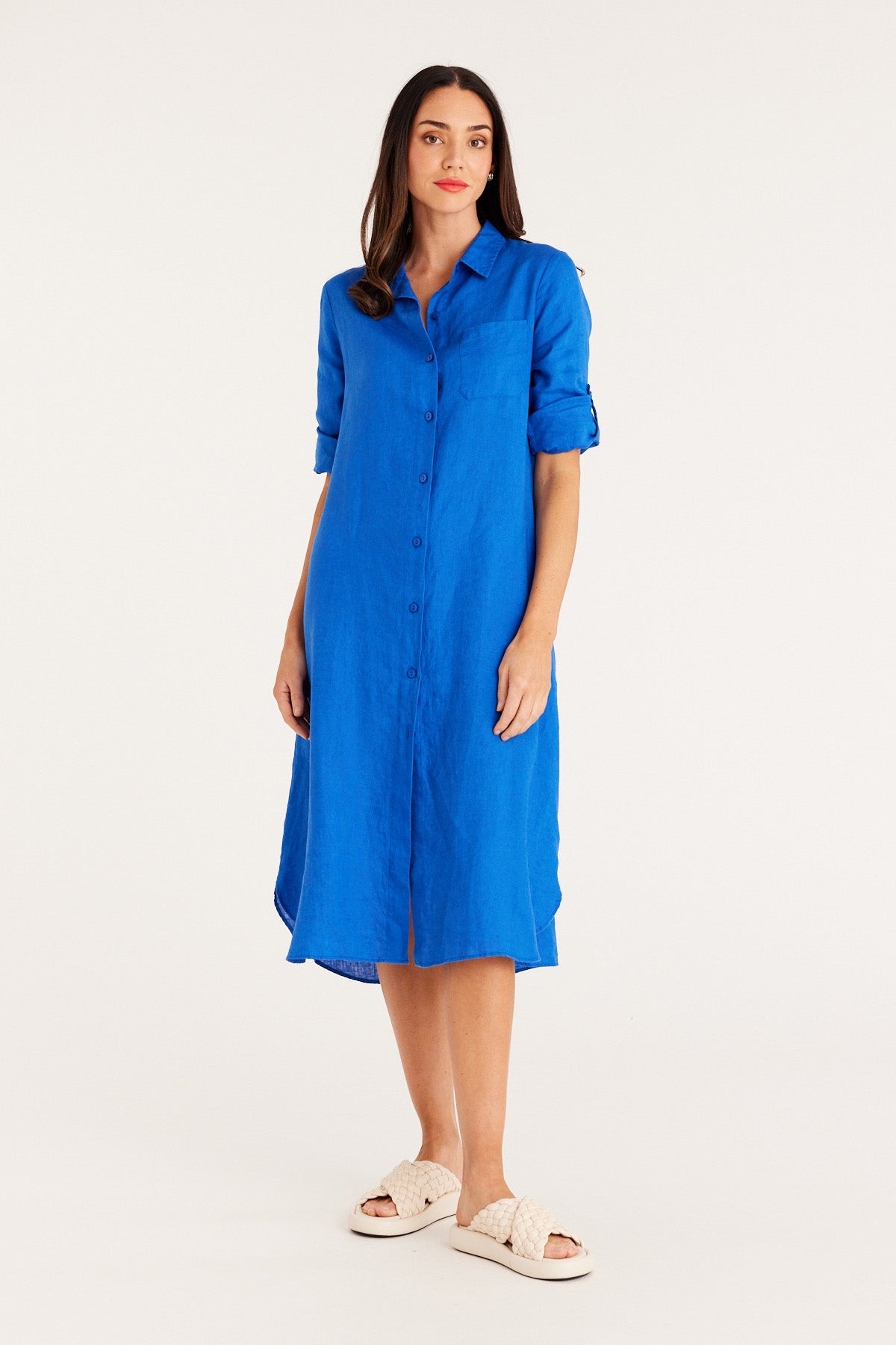 Pure Linen Shirt Dress - Cobalt Blue – Cable Melbourne