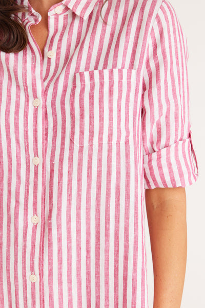 Pure Linen Shirt Dress - Pink Stripe – Cable Melbourne