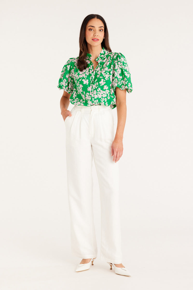 Rosie Blouse - Green Print – Cable Melbourne