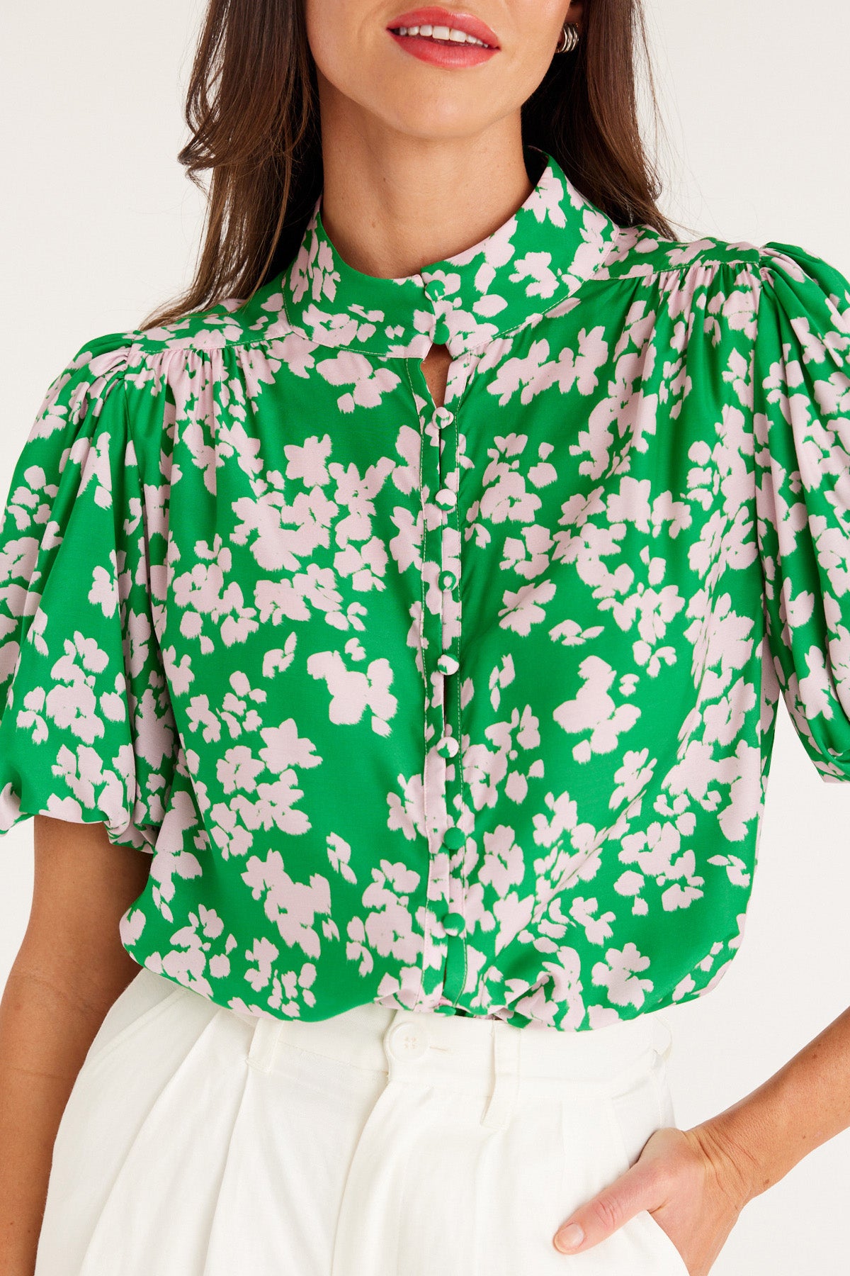 Rosie Blouse - Green Print – Cable Melbourne