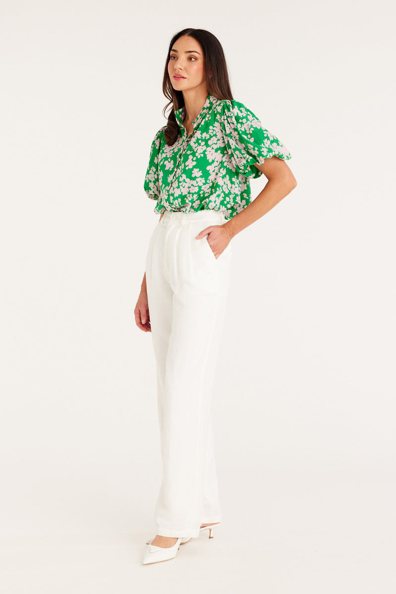 Rosie Blouse - Green Print – Cable Melbourne